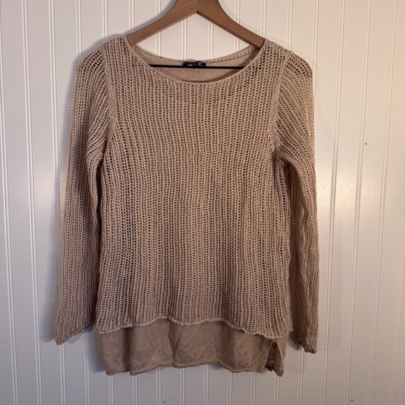 Eileen Fisher Tops - Eileen Fisher 100% Organic Linen Beige Knit Long Sleeve Women’s Size Small